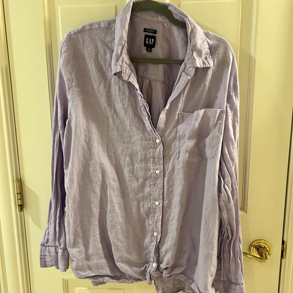 Gap Linen Boyfriend Shirt in purple